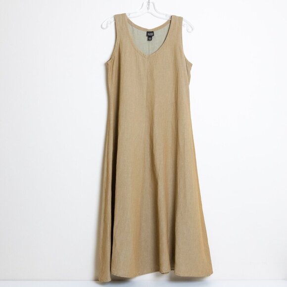 EILEEN FISHER Linen Blend Dress Midi Tank Sundress Pullover Khaki Lagenlook - Picture 2 of 11